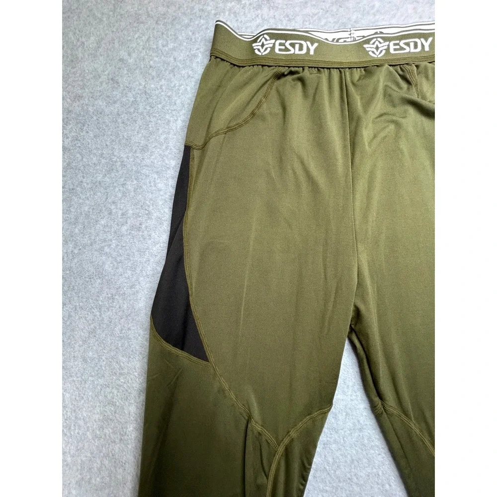 ESDY Mens Tactical Thermal Base Layer Set Olive Green Fleece Lined Large